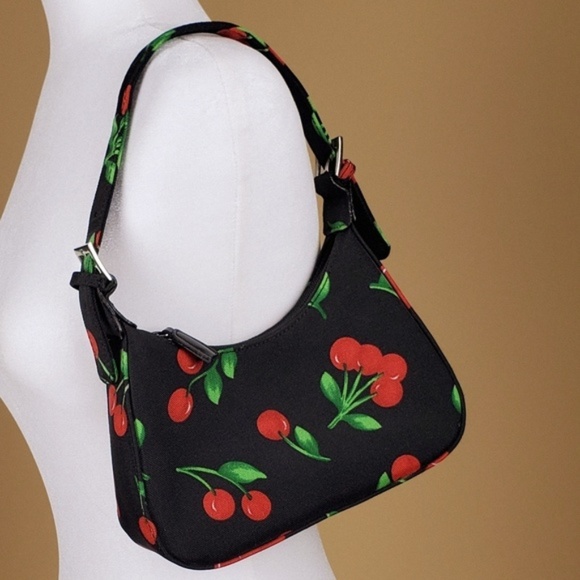 Handbags - Black Purse with Cherries